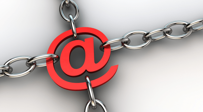 concept of a email symbol chained up