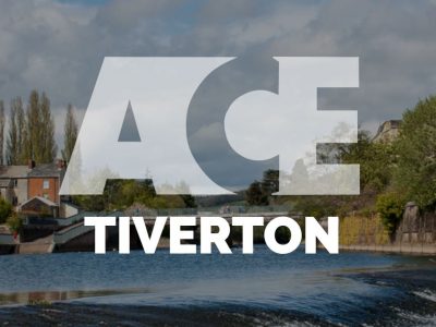 ACE school Tiverton words overlaying a photo of the river Exe in Tiverton