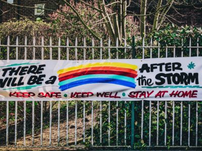 A rainbow banner with messages of hope during the coronavirus pandemic