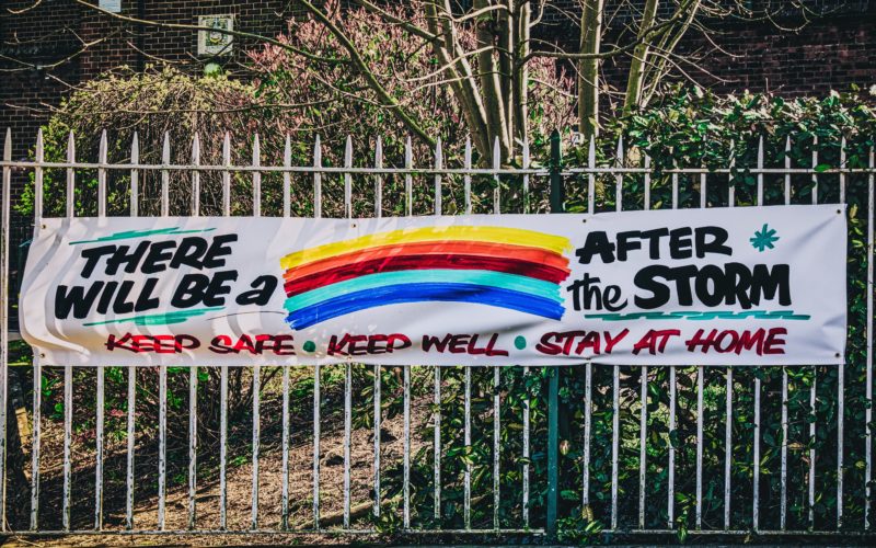 A rainbow banner with messages of hope during the coronavirus pandemic