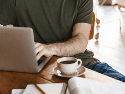 a man homeworking on a laptop