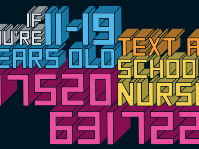 a ChatHealth poster explaining that young people can text a school nurse on 07520631722