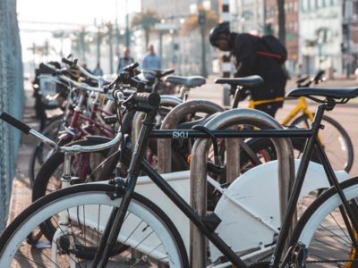 a bike rack full of bikes