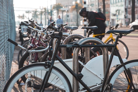 a bike rack full of bikes