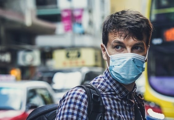 a man wearing a face mask