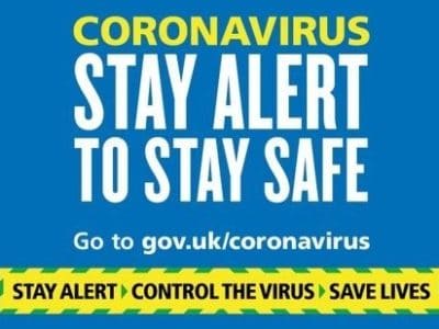 a government poster about coronavirus stating "Stay alert to stay safe"