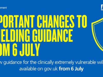 a poster saying "important changes to shielding guidance from 6 July"