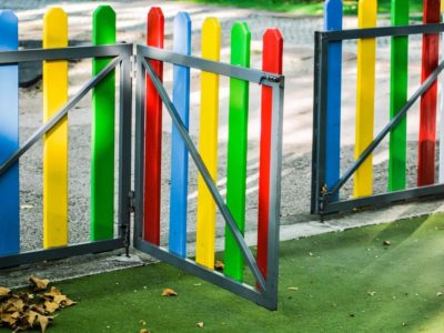 a colourful school fence