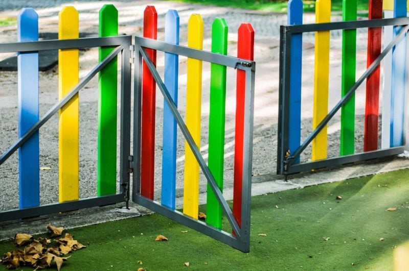 a colourful school fence