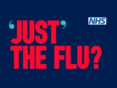 a poster encouraging people to get the flu jab