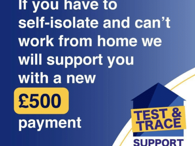 a poster explaining how you might be able to claim £500 if you need to self-isolate