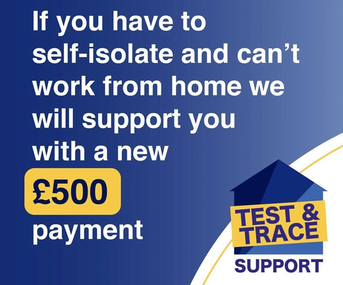 a poster explaining how you might be able to claim £500 if you need to self-isolate