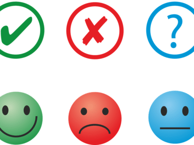 an illustration of three feedback options: happy, sad and neutral