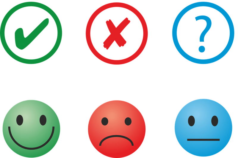 an illustration of three feedback options: happy, sad and neutral