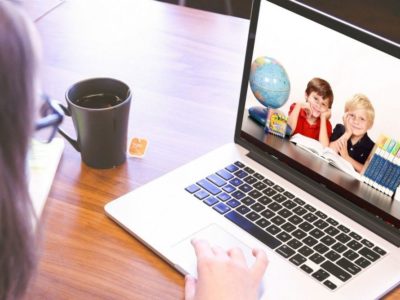 a woman using a laptop