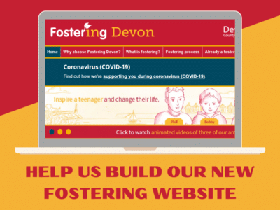 A laptop showing the Fostering Devon website