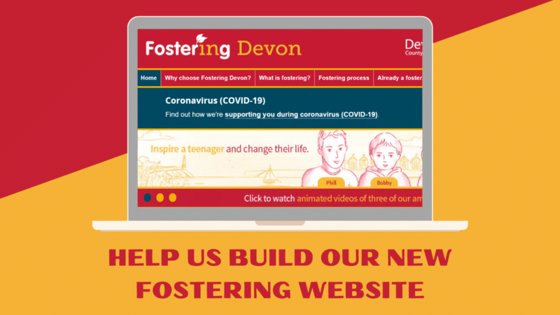 A laptop showing the Fostering Devon website