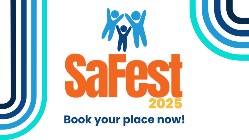 A simple graphic featuring the Devon SCP logo and the words SaFest 2025 book your place now!
