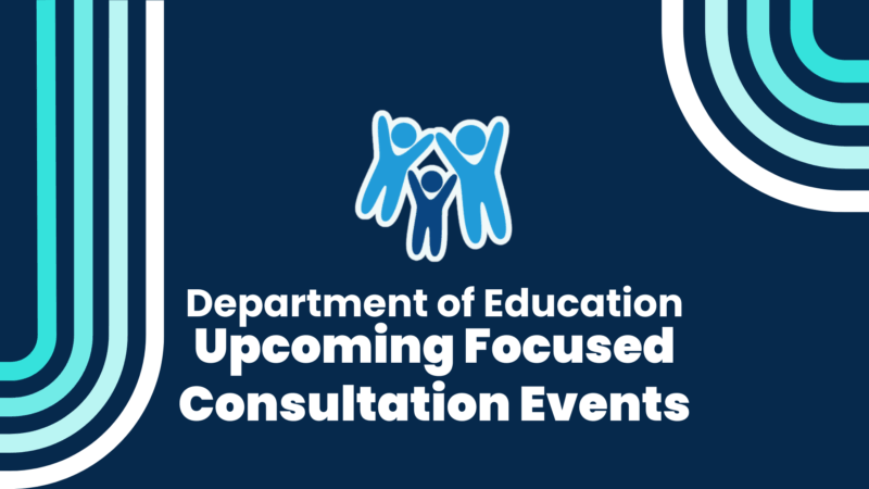 A simple graphic featuring the Devon SCP logo and the words: "Department of Education Upcoming Focused Consultation Events"