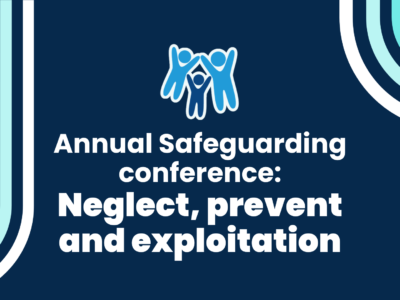 A simple dark blue graphic with the Devon SCP logo and text reading: Annual Safeguarding conference: Neglect, prevent and exploitation