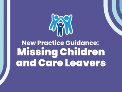 A simple purple graphic with the Devon SCP logo and text reading: New Practice Guidance: Missing Children and Care Leavers