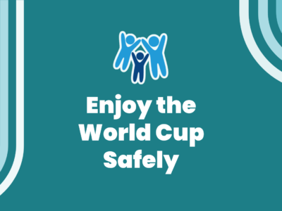 a simple blue-green graphic with the Devon SCP logo and text reading: Enjoy the World Cup safely