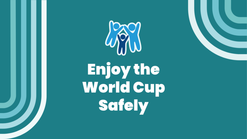 a simple blue-green graphic with the Devon SCP logo and text reading: Enjoy the World Cup safely