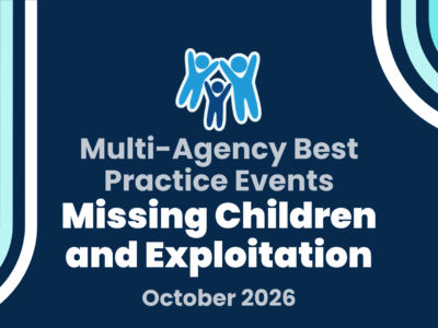 a simple dark blue graphic with the Devon SCP logo and text reading: "Multi-Agency Best Practice Events Missing Children and Exploitation. October 2026"